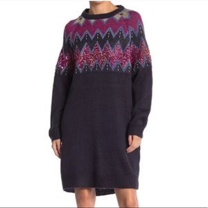 Solutions Navy Blue Sequined Sweater Dress Size Medium